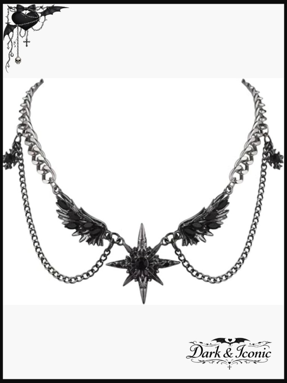 Gothic Winged Star Pendant Necklace Y2K Layered Chain 14-18 inch